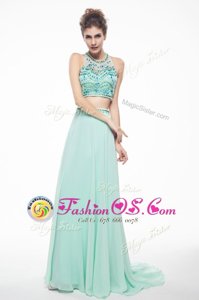 Attractive Scoop Apple Green Chiffon Criss Cross Homecoming Dress Sleeveless With Brush Train Beading
