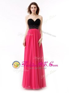 Pink And Black Chiffon Lace Up Sweetheart Sleeveless Floor Length Prom Evening Gown Beading and Ruffles
