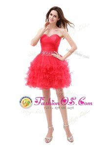 Stylish Red Zipper Sweetheart Beading and Ruffled Layers Prom Party Dress Organza Sleeveless