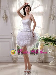 Cheap Knee Length White Prom Party Dress Organza Sleeveless Beading and Ruffles