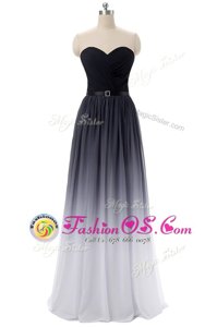 Lovely Black Lace Up Sweetheart Belt Prom Evening Gown Chiffon Sleeveless
