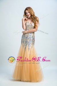 Sleeveless Floor Length Sequins Zipper Oscars Dresses with Gold