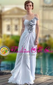 Exquisite Silver Zipper Evening Dress Beading and Ruching Sleeveless Floor Length