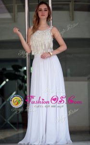 Smart Satin Straps Sleeveless Zipper Beading Dress for Prom in White