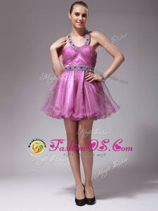 New Arrival Halter Top Mini Length Column/Sheath Sleeveless Rose Pink Homecoming Dress Zipper