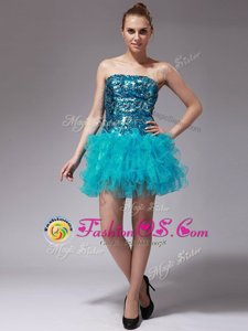 Decent Beading and Ruffles Oscars Dresses Aqua Blue Zipper Sleeveless Mini Length