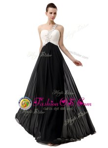 Fine White And Black Evening Dress Prom and For with Beading One Shoulder Sleeveless Zipper