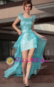 Aqua Blue Scoop Zipper Beading and Sequins Cocktail Dress Sleeveless