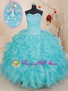 Flare Sweetheart Sleeveless Lace Up Quinceanera Dresses Aqua Blue Organza