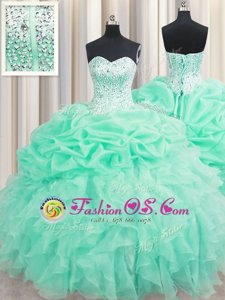 Beautiful Sleeveless Lace Up Floor Length Beading and Ruffles and Pick Ups Sweet 16 Dress