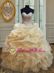 Organza Sleeveless Floor Length Quince Ball Gowns and Beading and Ruffles and Pick Ups