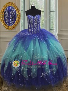 Pretty Tulle Sleeveless Floor Length Quinceanera Dress and Beading and Ruffles