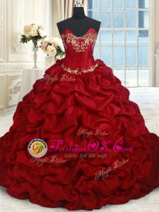 Chic Wine Red Sweetheart Neckline Beading and Pick Ups Vestidos de Quinceanera Sleeveless Lace Up