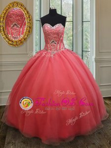 Pink Sleeveless Organza Lace Up Ball Gown Prom Dress for Military Ball and Sweet 16 and Quinceanera