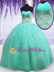 Best Selling Apple Green Organza Zipper Sweetheart Sleeveless Floor Length 15 Quinceanera Dress Beading and Appliques