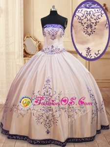 White Sleeveless Beading and Embroidery Floor Length Quinceanera Gown