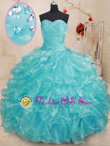 Fashion Aqua Blue Sweetheart Neckline Beading and Ruffles Quinceanera Dresses Sleeveless Lace Up