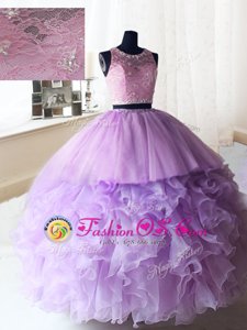 Lilac Zipper Scoop Beading and Ruffles Sweet 16 Dress Organza and Tulle Sleeveless