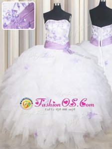 Noble Sleeveless Lace Up Floor Length Beading and Ruffles and Belt Quinceanera Gowns