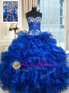 Ruffled Floor Length Ball Gowns Sleeveless Royal Blue 15 Quinceanera Dress Lace Up