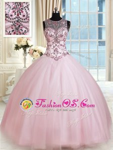 Exquisite Scoop Tulle Sleeveless Floor Length Quinceanera Dress and Beading