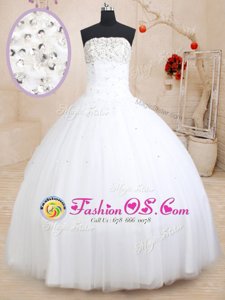 Floor Length Ball Gowns Sleeveless White Sweet 16 Dress Lace Up