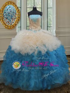 Custom Made Strapless Sleeveless Ball Gown Prom Dress Floor Length Beading and Appliques Hot Pink Tulle