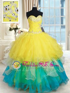 Clearance Multi-color Vestidos de Quinceanera Military Ball and Sweet 16 and Quinceanera and For with Beading and Ruffles Sweetheart Sleeveless Lace Up