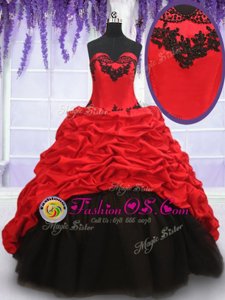 Free and Easy Red And Black Sleeveless Brush Train Appliques and Pick Ups With Train Quinceanera Gown