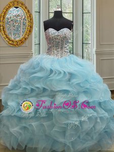 Sequins Floor Length Light Blue Sweet 16 Dress Sweetheart Sleeveless Lace Up