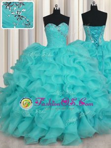 Classical Sleeveless Beading and Ruffles Lace Up 15th Birthday Dress