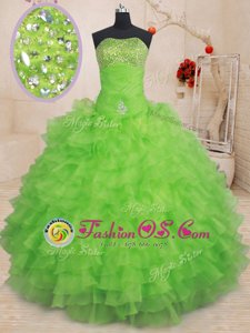 Strapless Sleeveless Sweet 16 Dresses Floor Length Beading and Ruffled Layers Organza