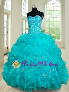 Teal Sleeveless Beading and Ruffles Floor Length Quinceanera Dresses