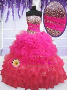 Smart Sleeveless Lace Up Floor Length Beading and Ruffles and Ruffled Layers and Sequins Sweet 16 Quinceanera Dress