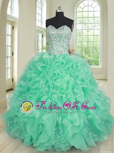 Turquoise Sweetheart Lace Up Beading and Ruffles Quinceanera Dress Sleeveless