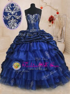 Royal Blue Sweetheart Neckline Beading and Ruffled Layers and Pick Ups Ball Gown Prom Dress Sleeveless Lace Up