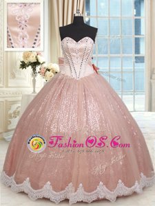 Ball Gowns Sweet 16 Quinceanera Dress Peach Sweetheart Tulle Sleeveless Floor Length Lace Up