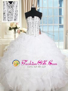 White Lace Up Sweet 16 Dresses Beading and Ruffles Sleeveless Floor Length