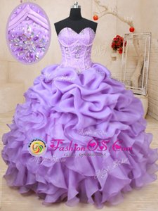 Glorious Lavender Sleeveless Beading and Ruffles and Pick Ups Floor Length 15 Quinceanera Dress