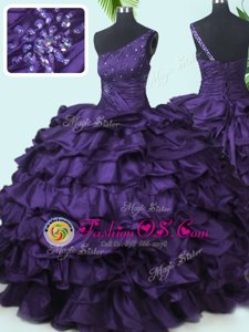 Great One Shoulder Sleeveless Lace Up Floor Length Beading and Pick Ups Sweet 16 Quinceanera Dress