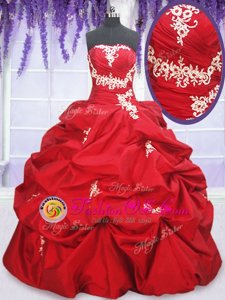 Fashion Red Sleeveless Appliques and Pick Ups Floor Length Sweet 16 Dress