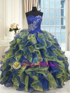 Fantastic Floor Length Lace Up Quinceanera Dress Multi-color and In for Military Ball and Sweet 16 and Quinceanera with Beading and Ruffles