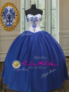 Custom Designed Royal Blue Sweetheart Lace Up Embroidery Quinceanera Gown Sleeveless
