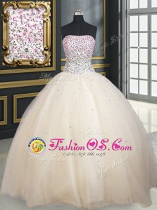 Flare Champagne Strapless Neckline Beading Quinceanera Dresses Sleeveless Lace Up