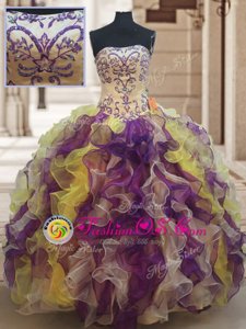 Strapless Sleeveless Lace Up Sweet 16 Dresses Purple Organza