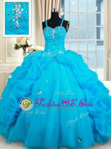 Fashionable Straps Beading and Ruffles 15th Birthday Dress Red Zipper Sleeveless Floor Length