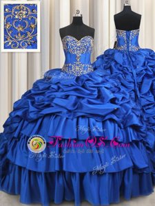 Taffeta Sleeveless With Train 15th Birthday Dress Brush Train and Beading and Ruffled Layers and Pick Ups