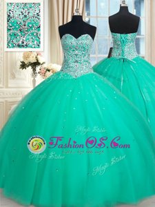 Custom Design Sweetheart Sleeveless Tulle Sweet 16 Dress Beading Lace Up