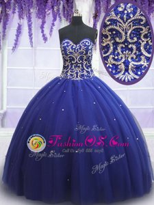 Top Selling Royal Blue Sleeveless Beading and Sequins Lace Up Vestidos de Quinceanera
