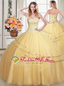 Tulle Sleeveless Floor Length Quinceanera Gown and Beading and Sequins